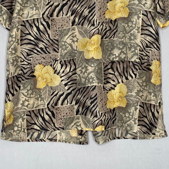Dress Barn Silk Blouse Womens Large Black Yellow Green Floral Animal Print - Picture 6 of 9